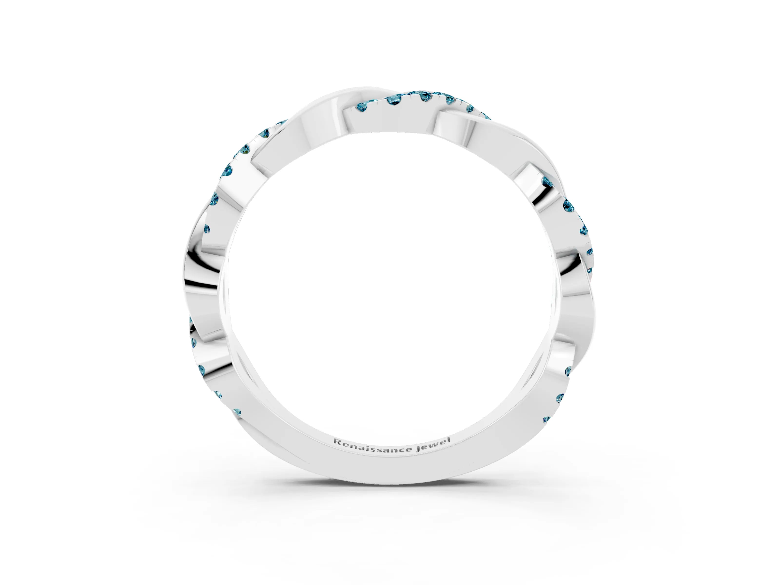 White gold Pavé Round Blue Topaz Twist Eternity Band with Shared Prong Setting_9