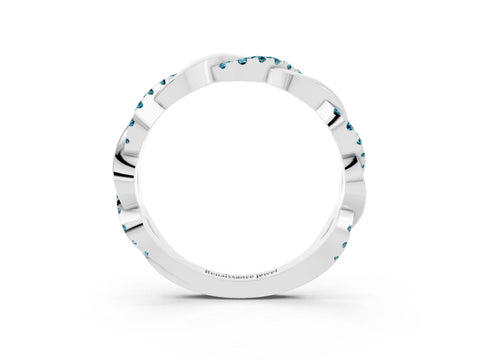 White gold Pavé Round Blue Topaz Twist Eternity Band with Shared Prong Setting_9