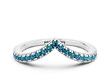 White gold Pavé Round Blue Topaz V-Shaped Chevron Band with Shared Prong Setting_6