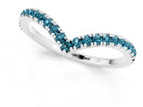 White gold Pavé Round Blue Topaz V-Shaped Chevron Band with Shared Prong Setting_7