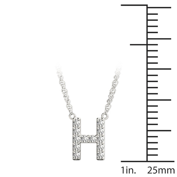 Silver Pavé Round Diamond Letter H Initial Pendant