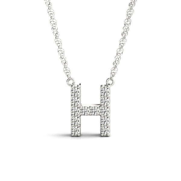 Silver Pavé Round Diamond Letter H Initial Pendant