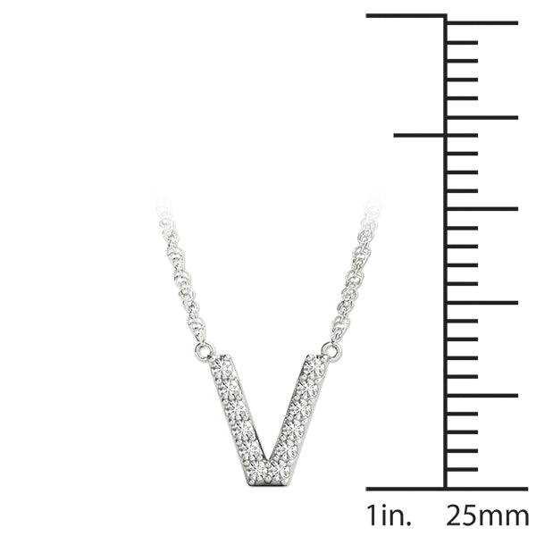 Silver Pavé Round Diamond Letter V Initial Pendant