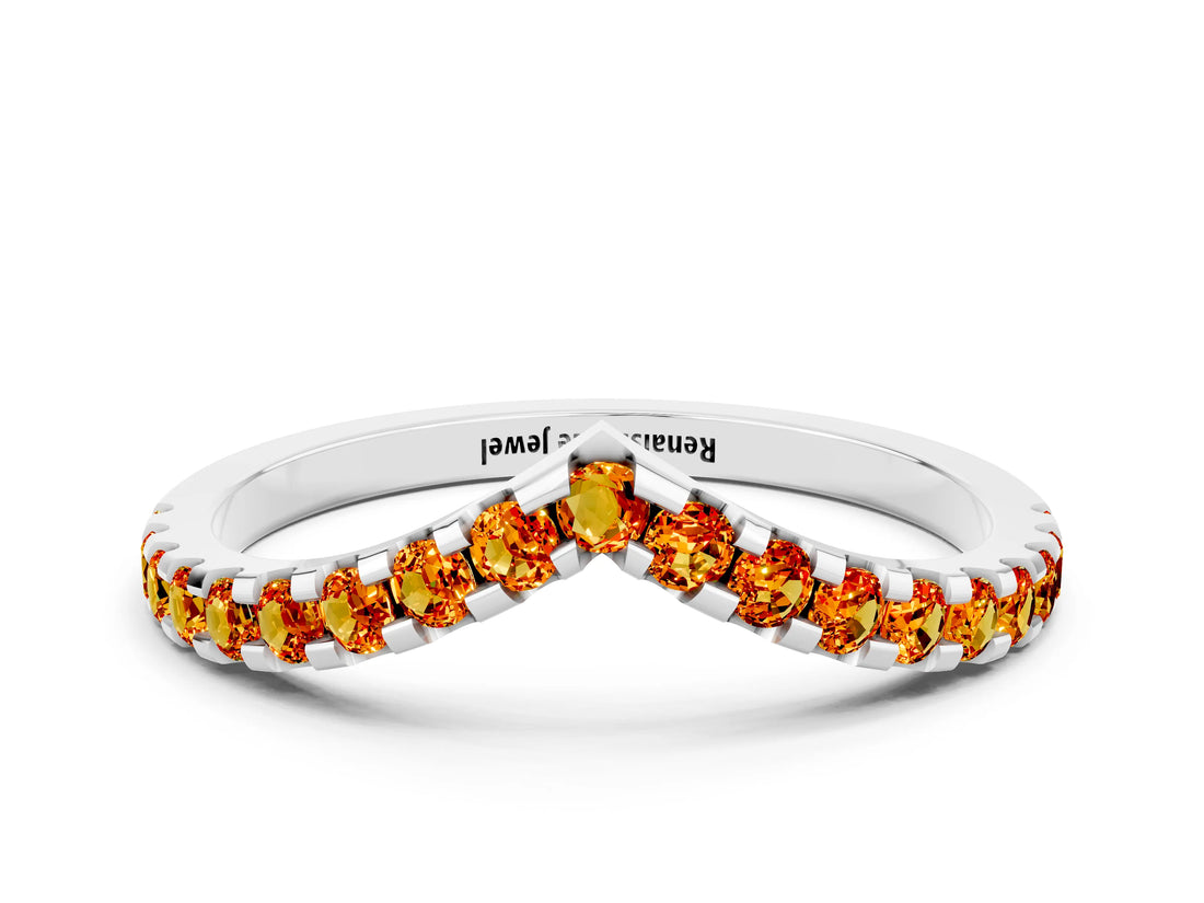 White gold Pavé Round Citrine Chevron Band with Shared Prong Setting_6