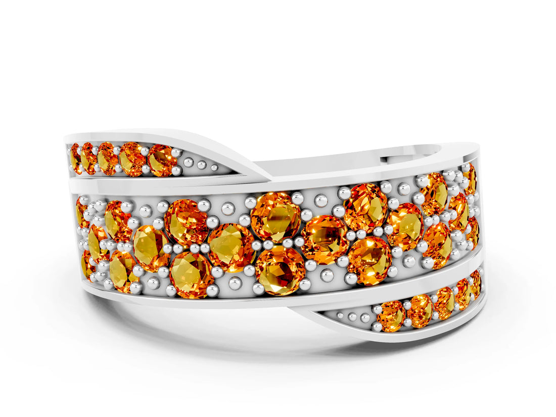 White gold Pavé Round Citrine Crossover Band with Bead Prong Setting_6