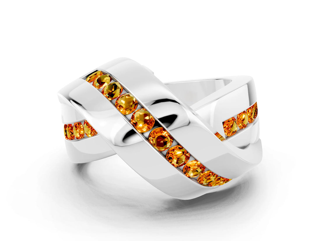 White gold Pavé Round Citrine Crossover Band with Channel Setting_6