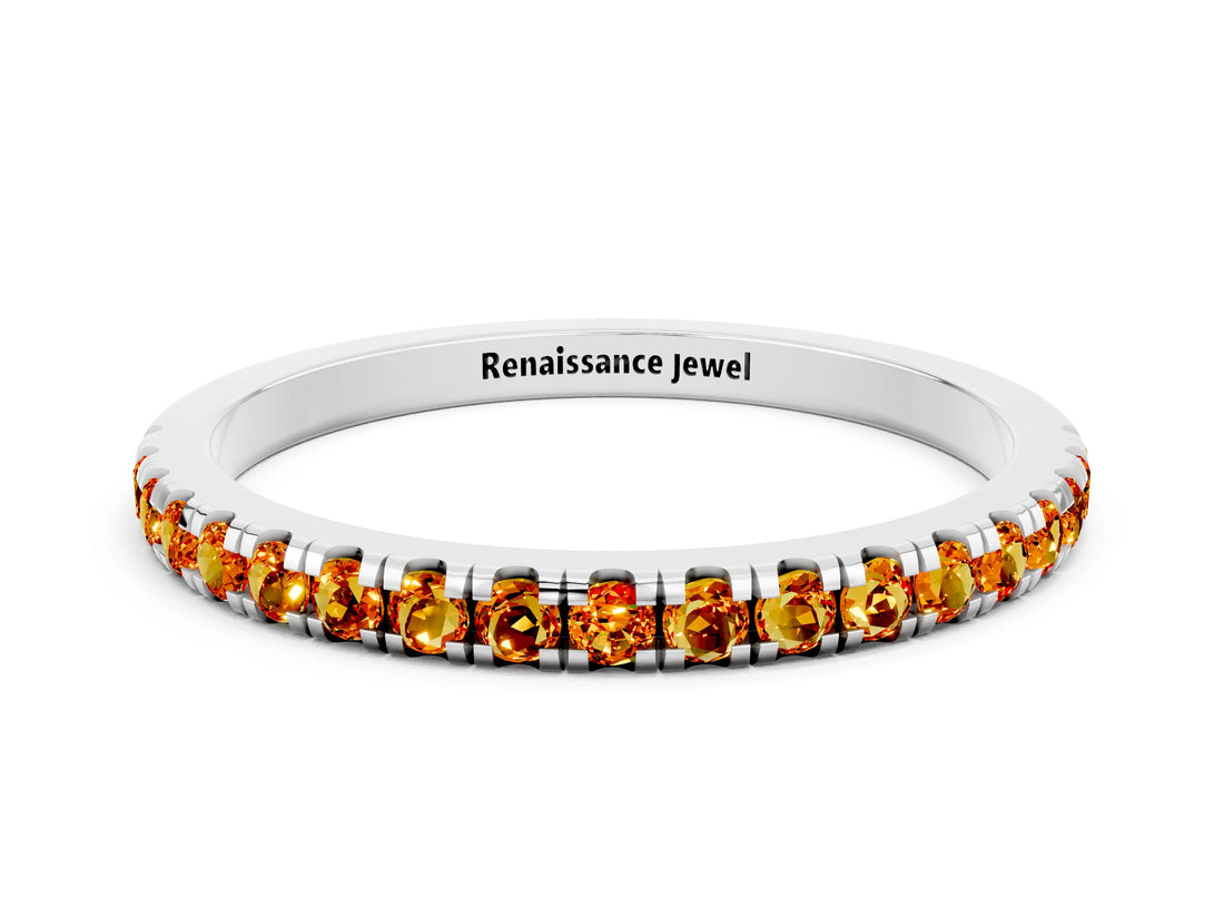 White gold Pavé Round Citrine Half Eternity Band with Shared Prong Setting_6