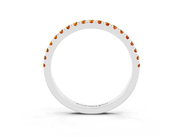 Platinum Round Citrine Slim Pave Half Eternity Band with Shared Prongs