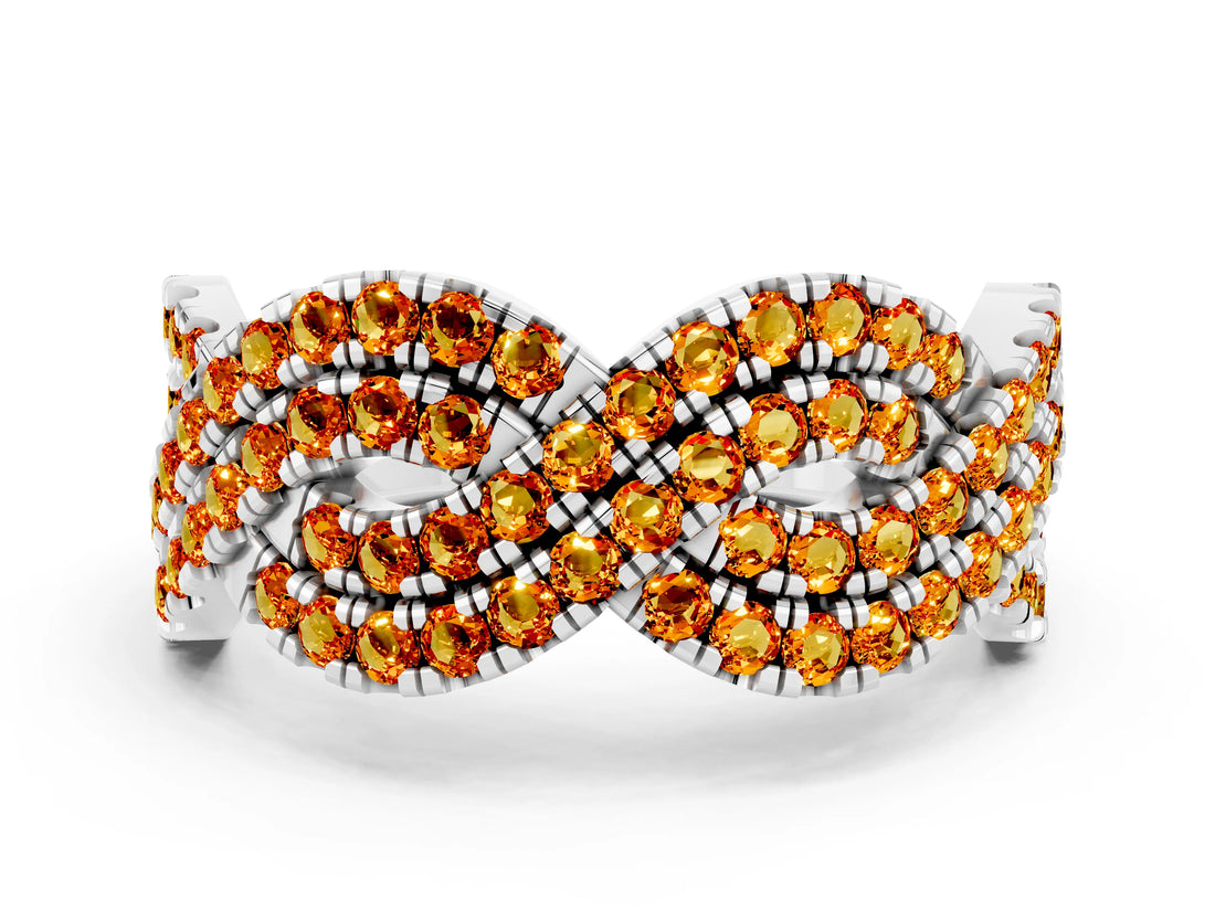 White gold Pavé Round Citrine Infinity Twist Band with Shared Prong Setting_10