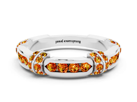 White gold Pavé Round Citrine Link Band with Bezel Setting_18
