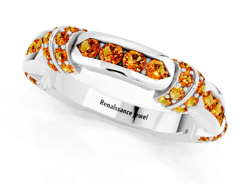 White gold Pavé Round Citrine Link Band with Bezel Setting_19