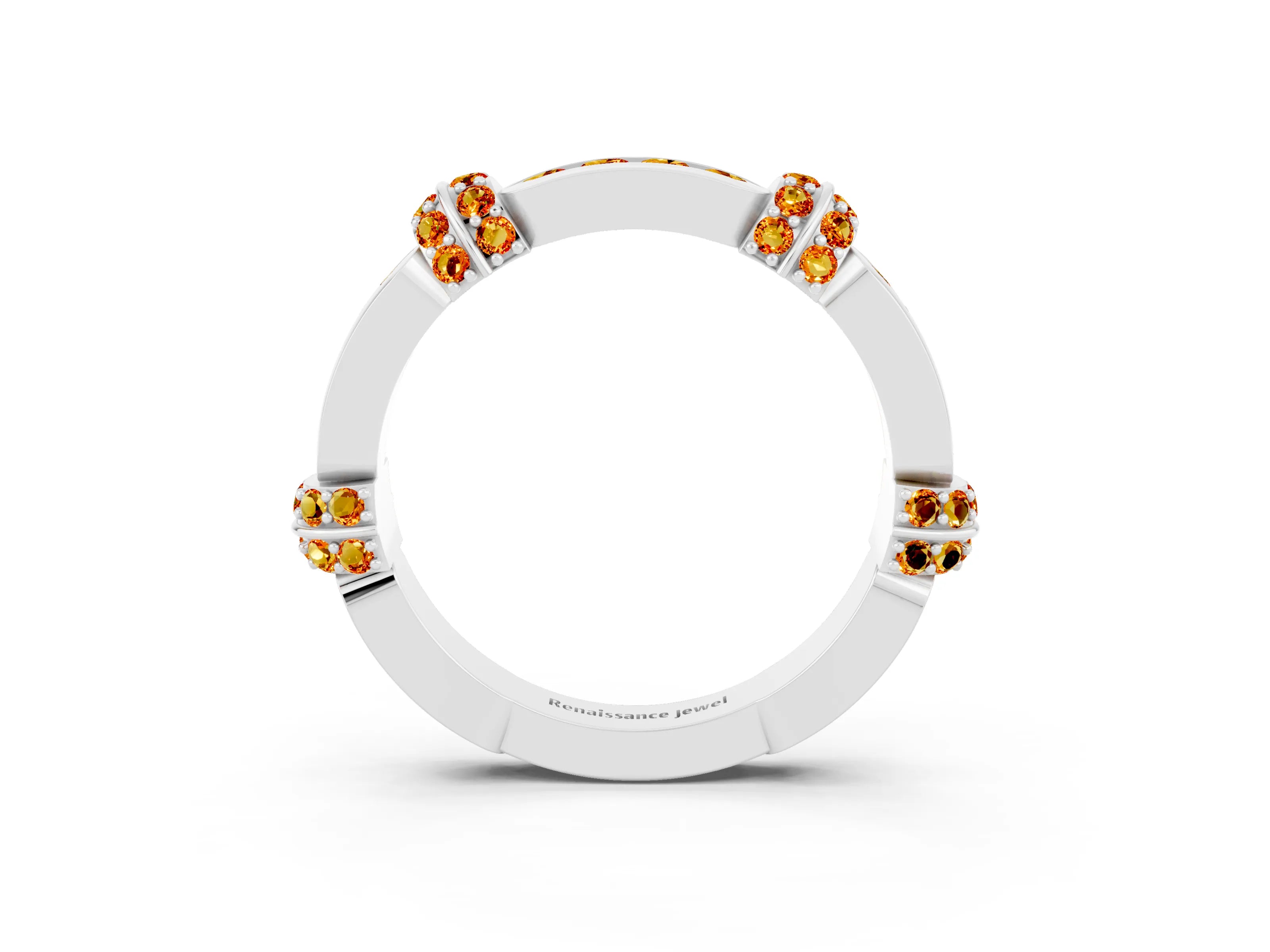 White gold Pavé Round Citrine Link Band with Bezel Setting_21
