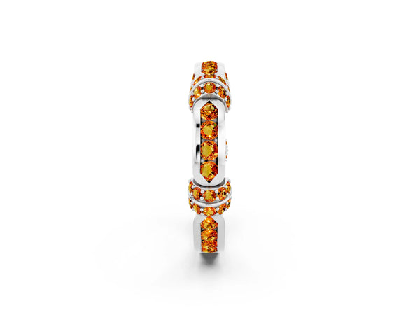 White Gold Citrine Pave Link Wedding Band with Channel Set Top Panel