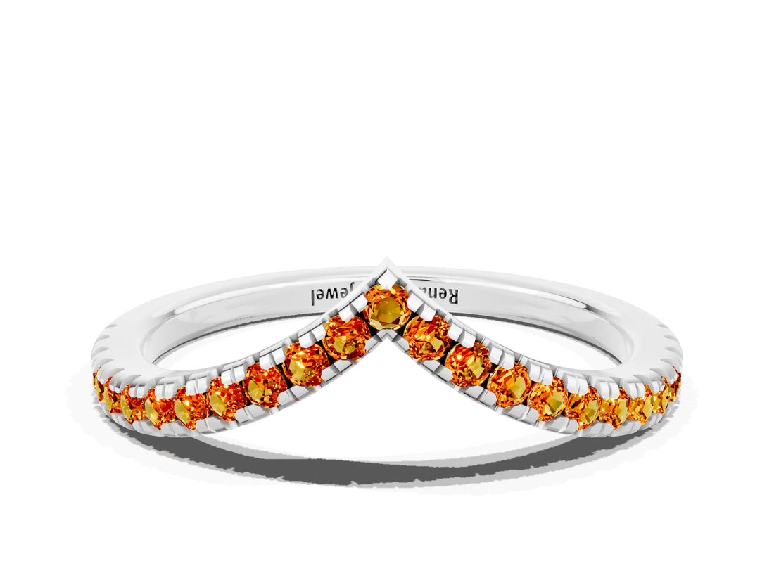 White gold Pavé Round Citrine V-Shaped Chevron Band with Shared Prong Setting_6