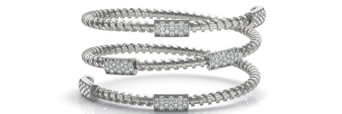 White gold Pavé Round-Cut Diamond Coil Bracelet with Bezel Setting