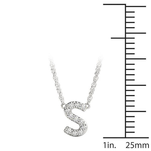 Silver Pavé Round Diamond Letter S Initial Pendant