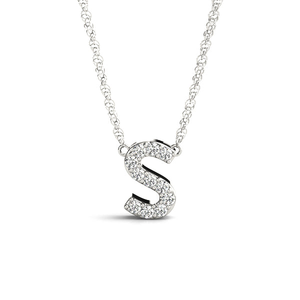 Silver Pavé Round Diamond Letter S Initial Pendant