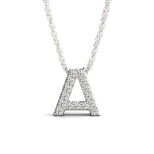 White gold Pavé Round-Cut Prong-Set Initial Pendant