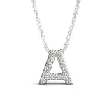 White gold Pavé Round-Cut Prong-Set Initial Pendant