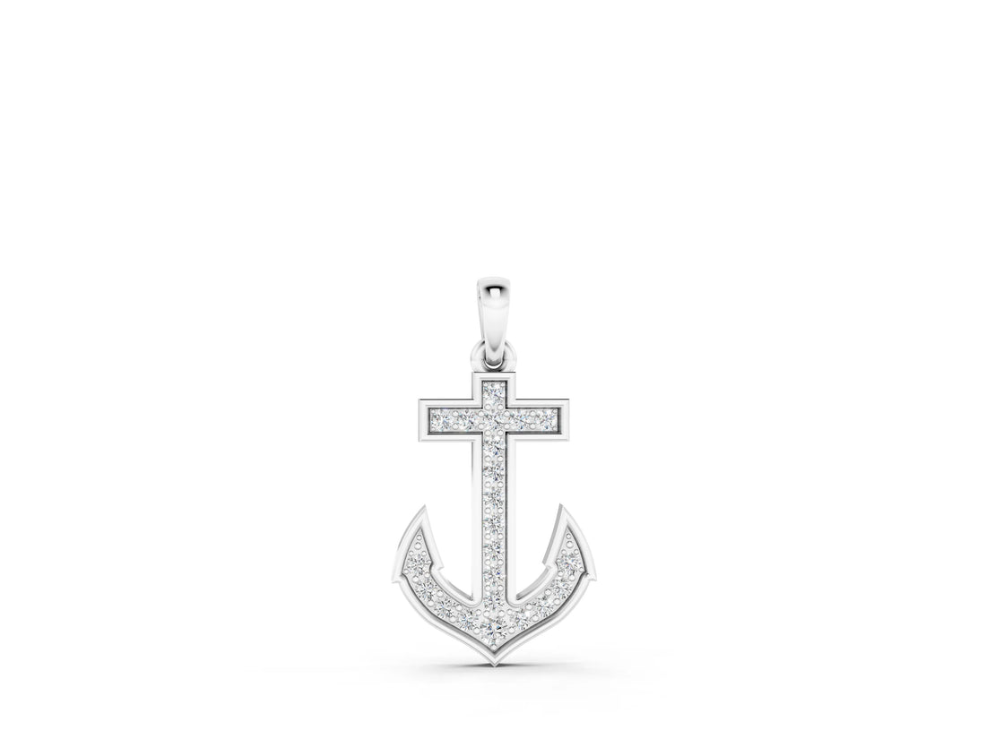White gold Pavé Round Diamond Anchor Pendant with Four-Prong Setting_28