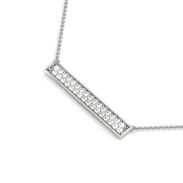 Silver Pavé Round Diamond Bar Necklace