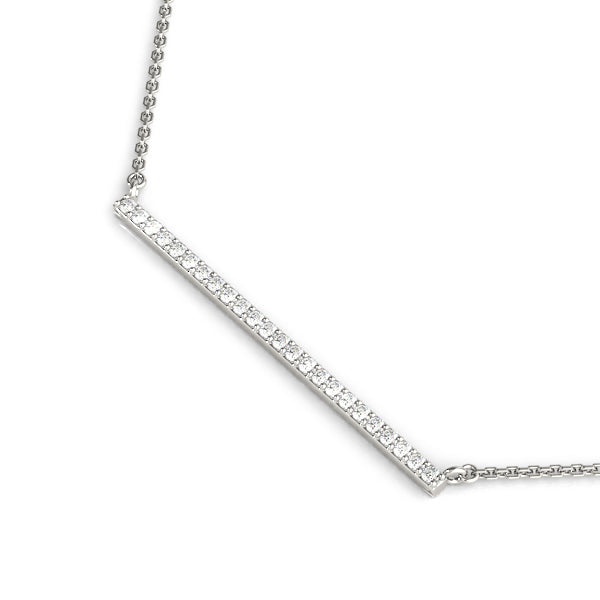 Silver Pavé Round Diamond Bar Necklace with Prong Setting