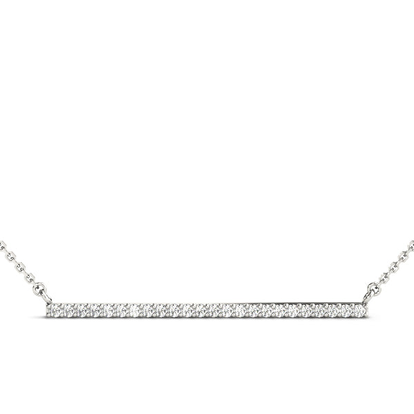White gold Pavé Round Diamond Bar Necklace with Prong Setting