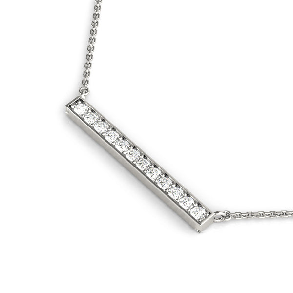 White gold Pavé Round Diamond Bar Pendant