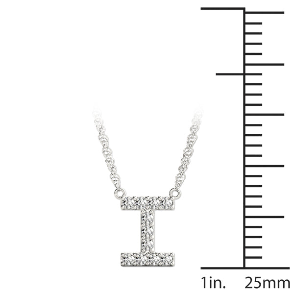 Silver Pavé Round Diamond Letter I Initial Pendant