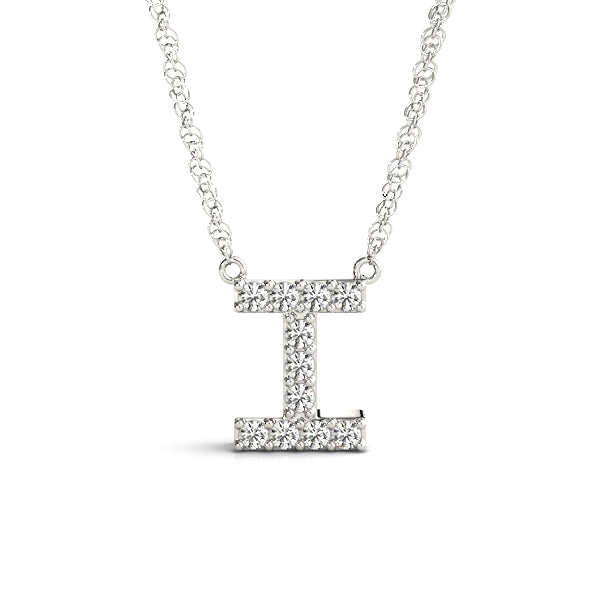 Silver Pavé Round Diamond Letter I Initial Pendant