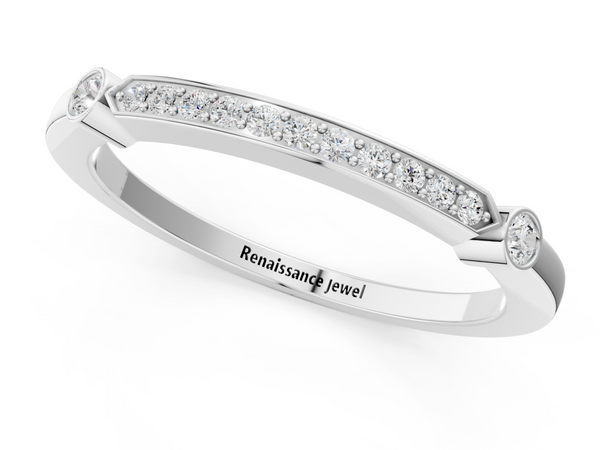 White gold Pavé Round Diamond Bar Station Ring with Channel Setting