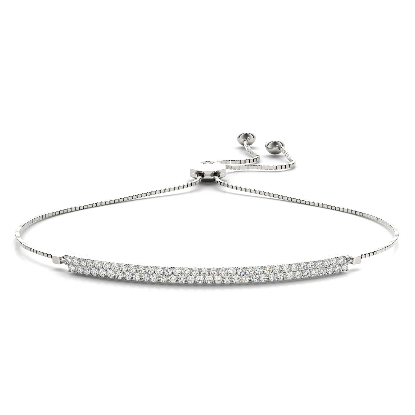 White gold Pavé Round Diamond Box Chain Slider Bracelet