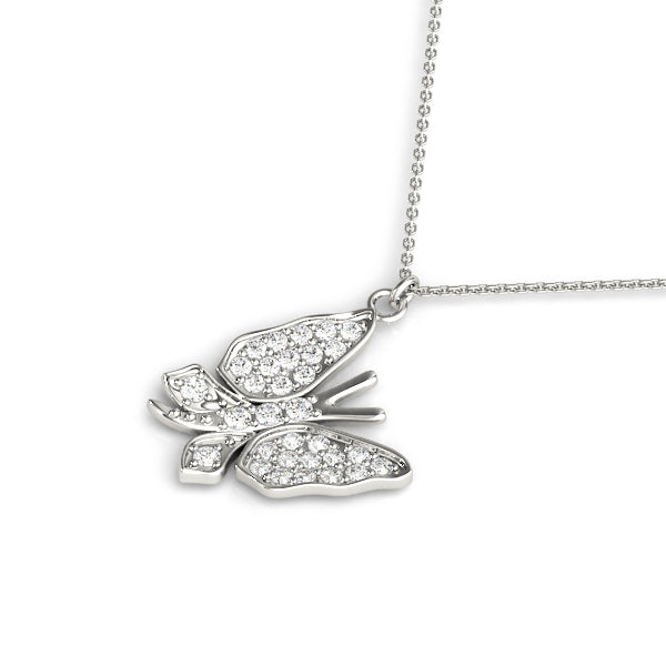 White gold Pavé Round Diamond Butterfly Pendant 1