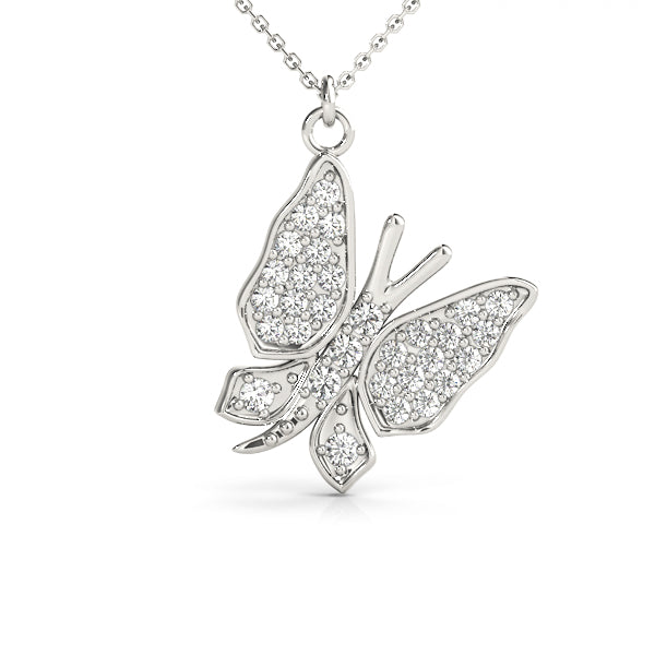 White gold Pavé Round Diamond Butterfly Pendant