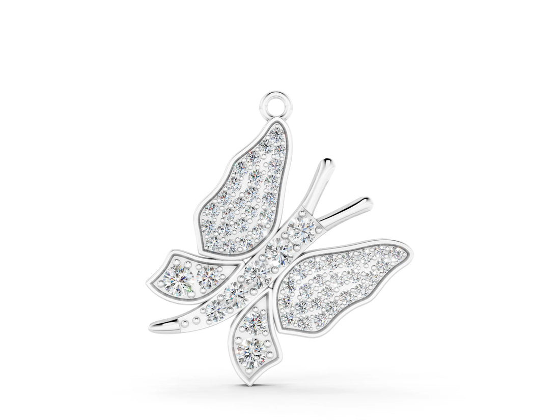 White gold Pavé Round Diamond Butterfly Pendant_7