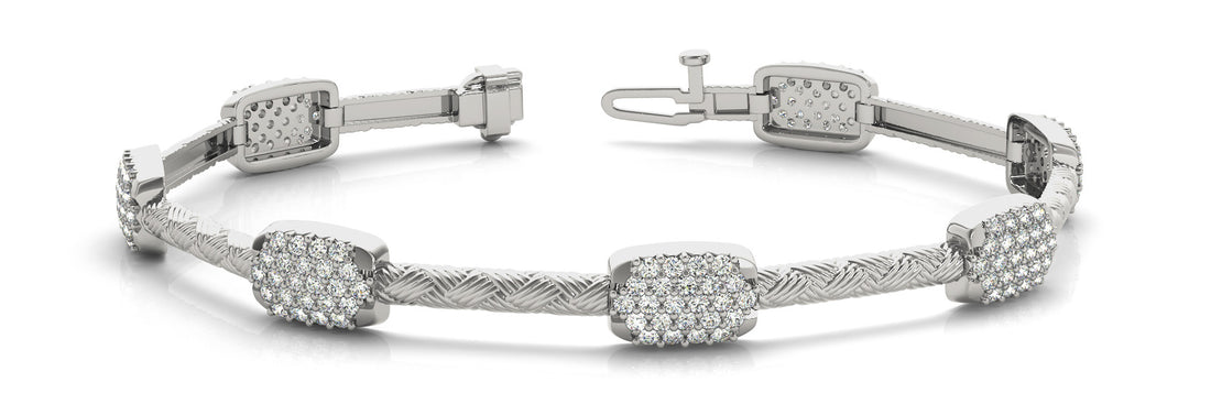 White gold Pavé Round Diamond Cable Bracelet with Box Clasp