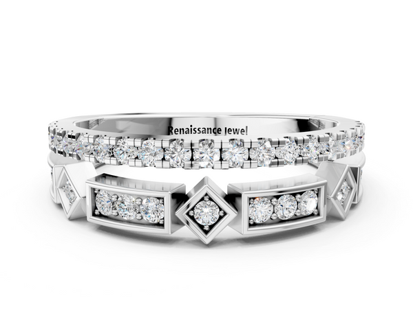 Platinum Pavé Round Diamond Channel Set Dual Band with Prong Setting