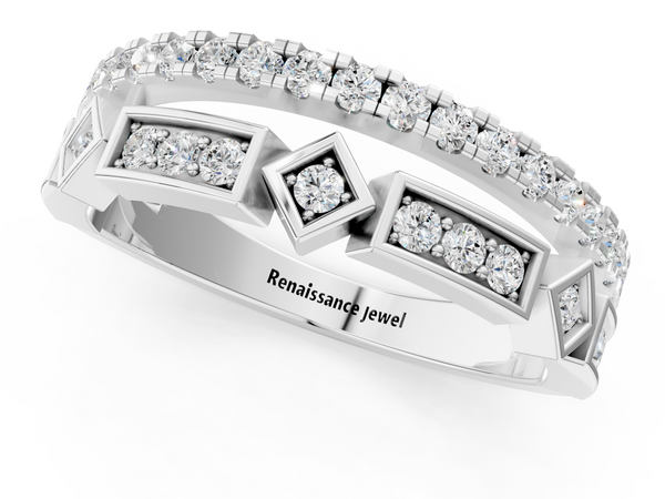 Silver Pavé Round Diamond Channel Set Dual Band with Prong Setting