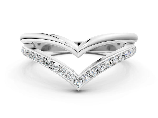 Silver Pavé Round Diamond Chevron Band with Channel Setting