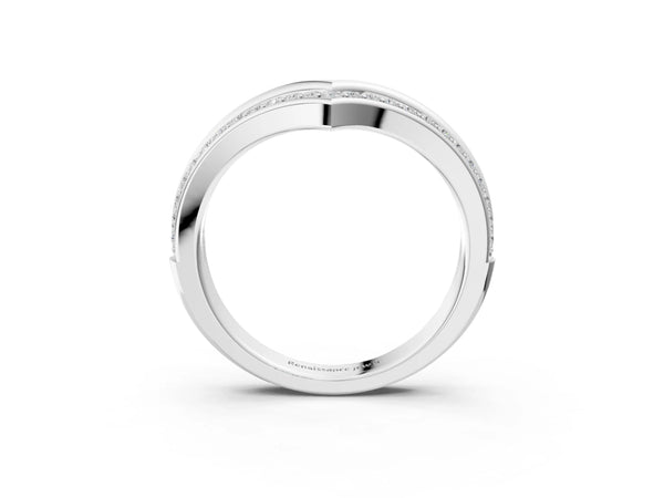 Platinum Pavé Round Diamond Chevron Band with Channel Setting