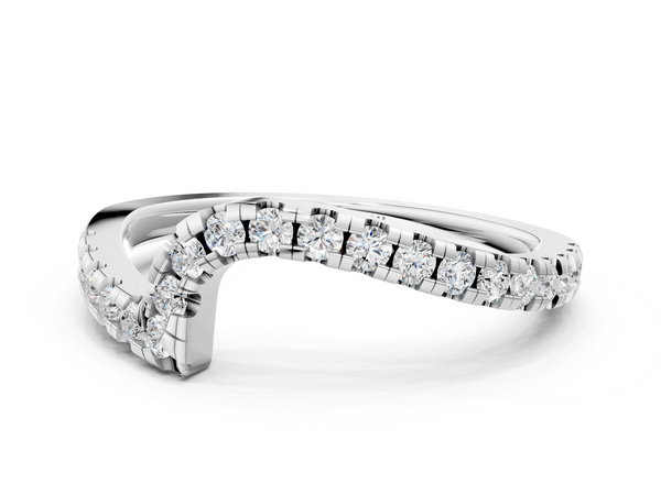Silver Pavé Round Diamond Chevron Band with Prong Setting