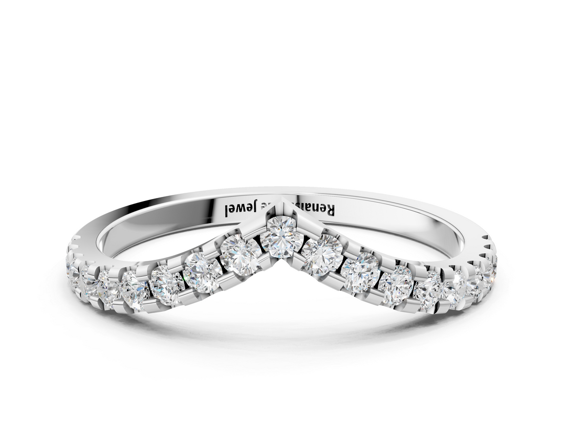 White gold Pavé Round Diamond Chevron Band with Shared Prong Setting_102