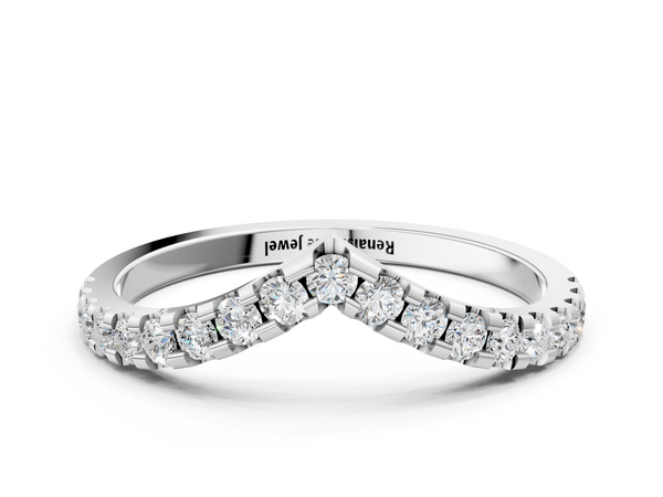 White gold Pavé Round Diamond Chevron Band with Shared Prong Setting