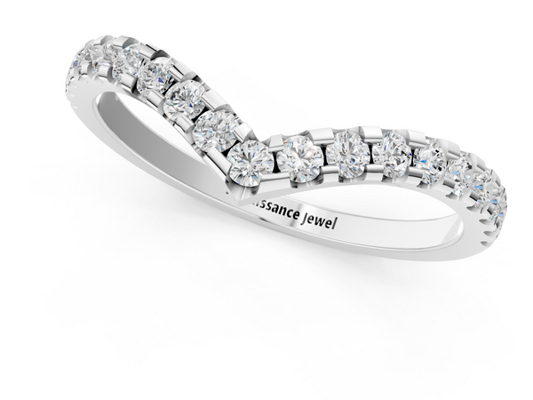 Platinum Pavé Round Diamond Chevron Band with Shared Prong Setting
