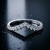 White gold Pavé Round Diamond Chevron Band with Shared Prong Setting_125