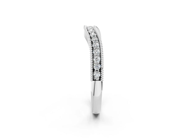White gold Pavé Round Diamond Contour Band with Milgrain Edge