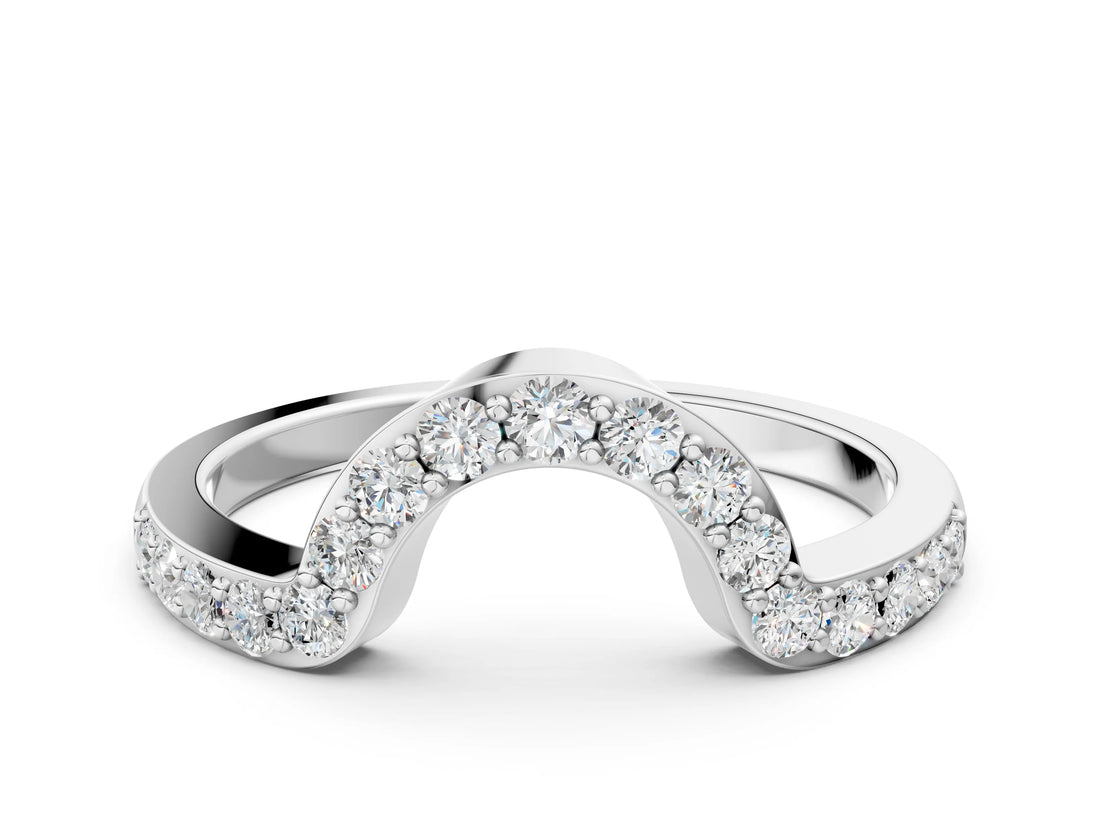 White gold Pavé Round Diamond Contour Band with Prong Setting_2