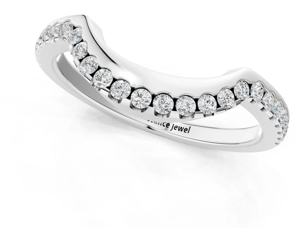 White gold Pavé Round Diamond Contour Band with Shared Prong Setting