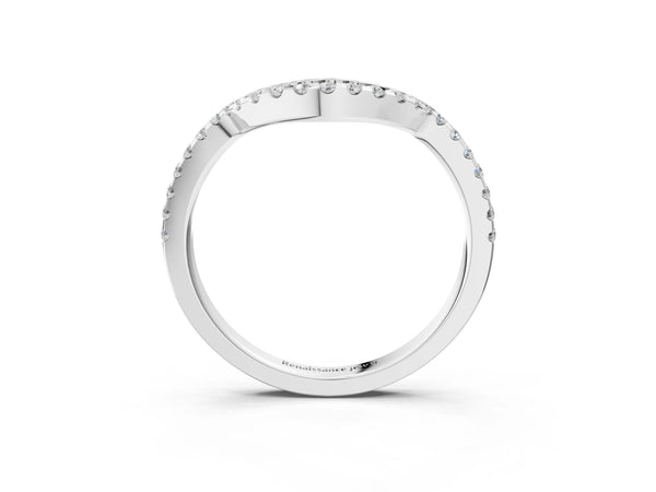 White gold Pavé Round Diamond Contour Band with Shared Prong Setting