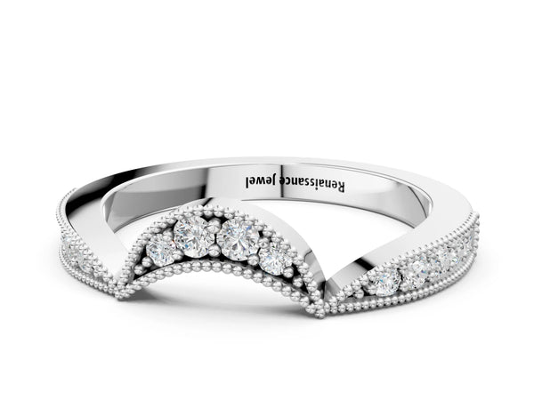 Platinum Pavé Round Diamond Contour Milgrain Band
